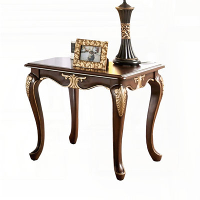 Traditional End Table - Rich Tobacco Finish, Cabriole Legs, Gold Highlights