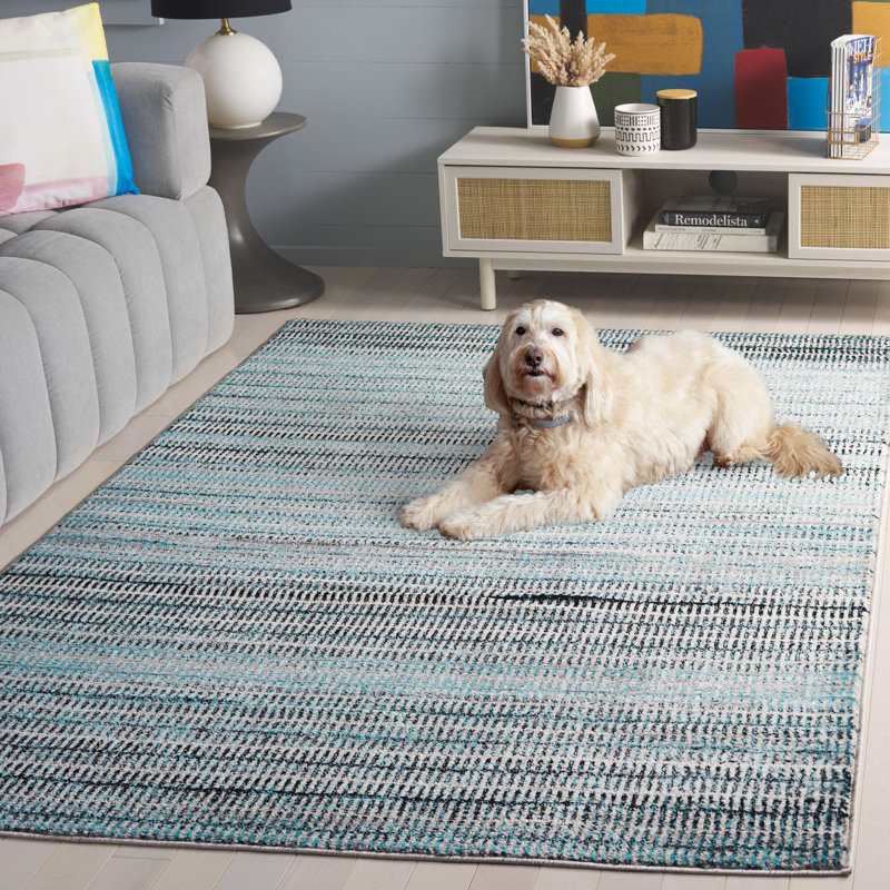 Tapis sarcelle / gris Cohn, Rectangle 5 pi 1 po x 7 pi 6 po
