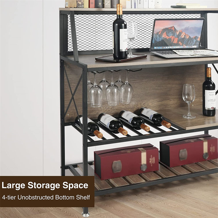 17 Stories Bar Unit for Liquor, 4 Tier Bar Table with Storage Shelves, Foot  Rail and Wine Glasses Holder