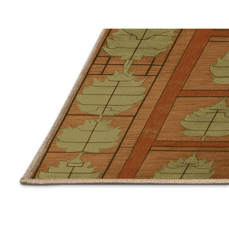 Tapis art déco brun lavable à la machine, Rectangulaire 8 pi x 12 pi