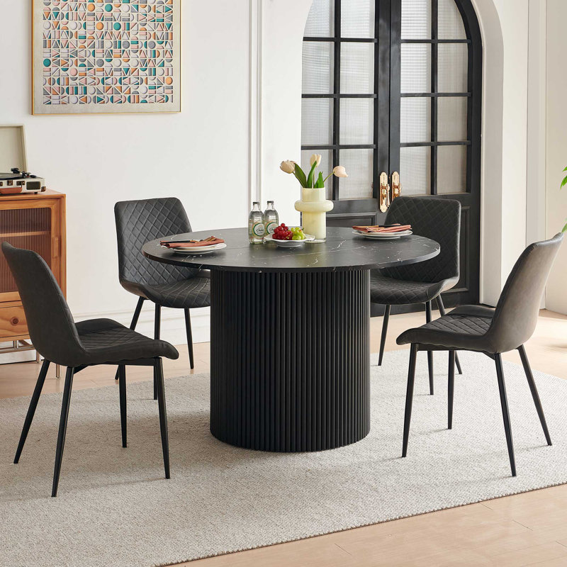 4-Person Dining Set, Black Marble, Dark Gray