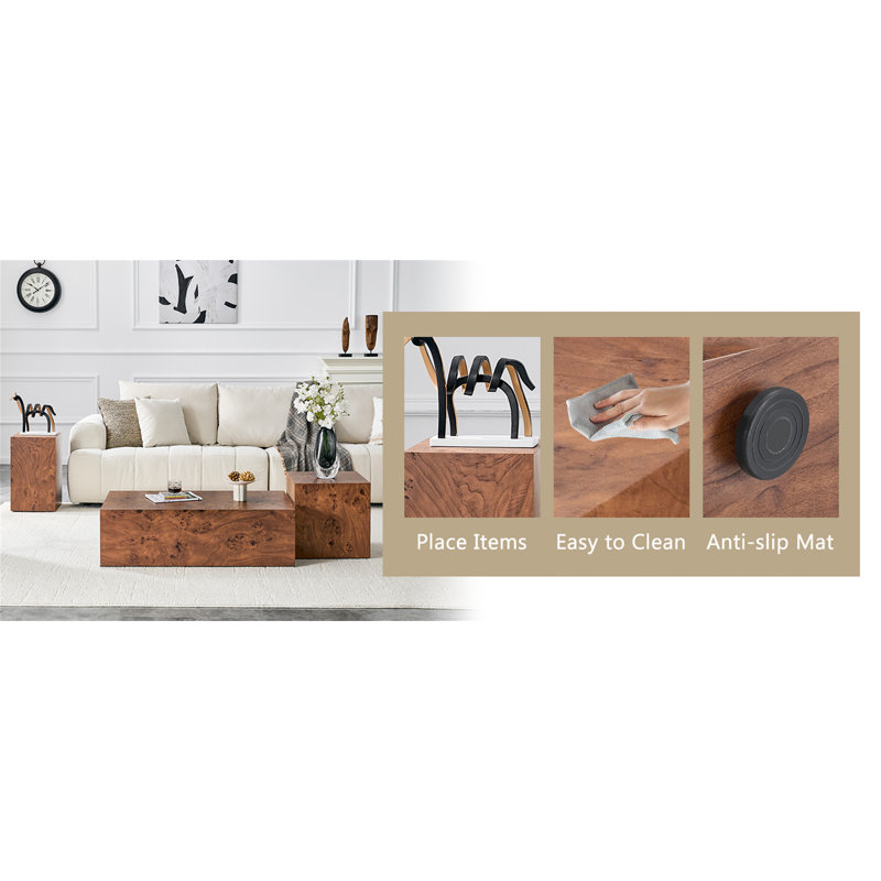 Table cubique en placage de noyer de qualité supérieure, H 19,7 po x l 11,8 po x P 11,8 po
