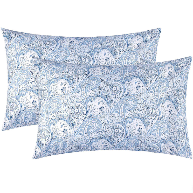 Ensemble de 2 taies d'oreiller Mellanni 1800, Très grand lit, Motif cachemire bleu