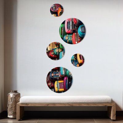 «Colorful Colorful Melody Jukebox Jamboree - Jukeboxes», ensemble d'art mural rond sur 5