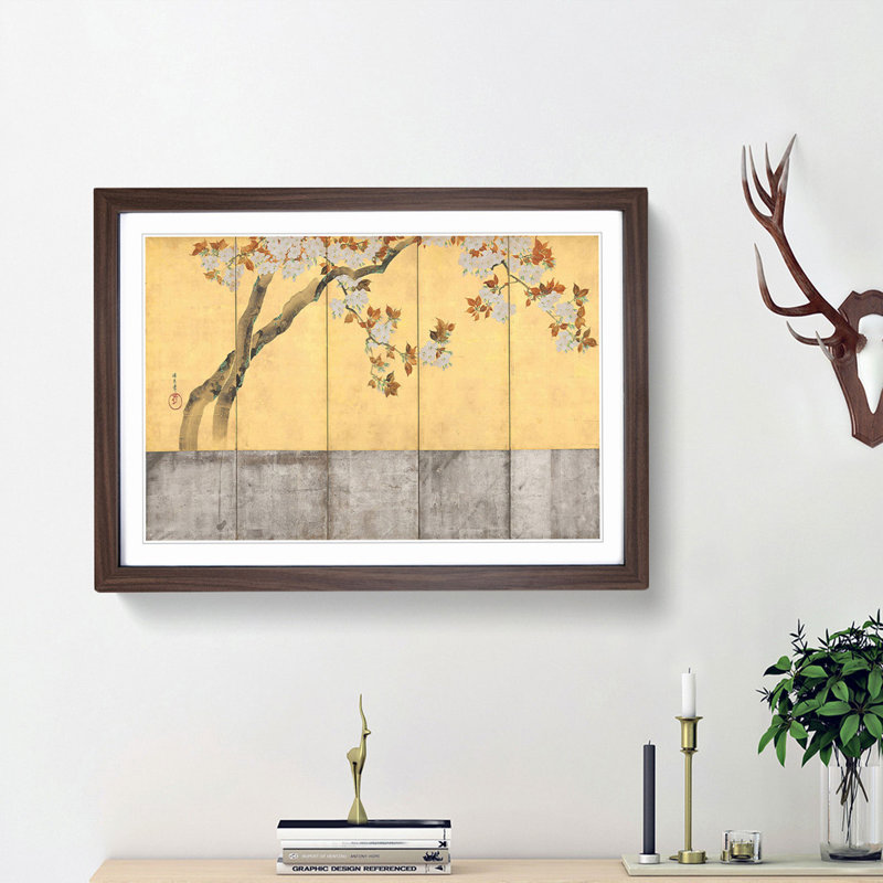 Blossoming Cherry Trees Vol.2 by Sakai Hoitsu - Picture Frame Art Print, 48cm H x 65cm W x 2cm D, Walnut Framed