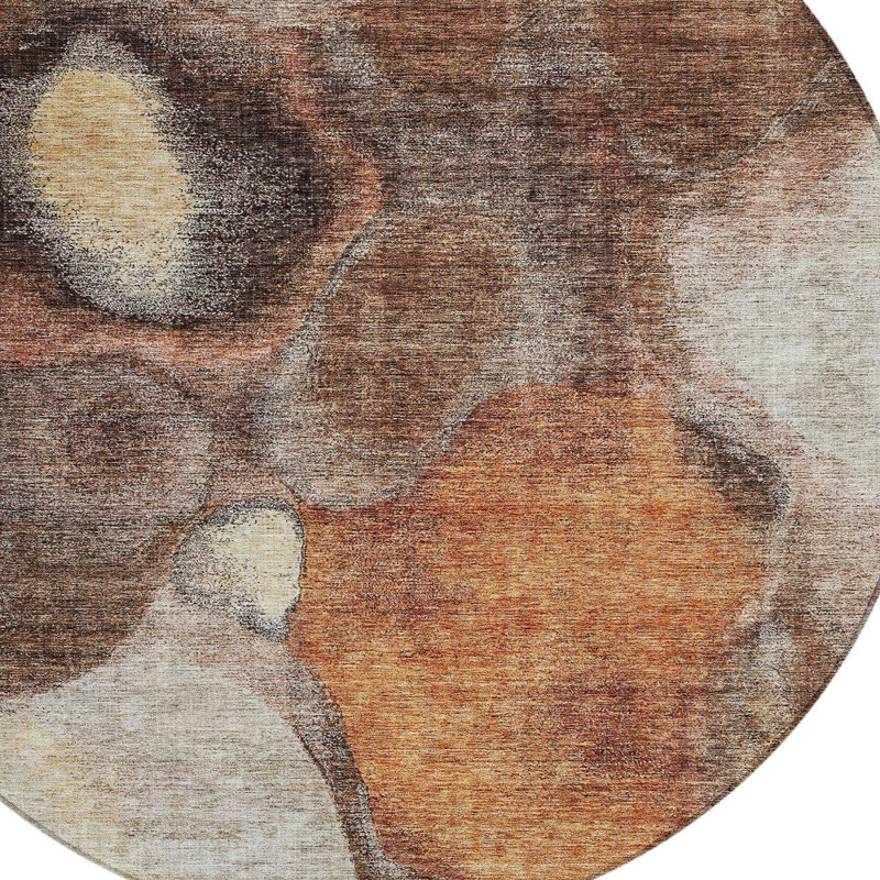 Tapis extérieur rond lavable abstrait cuivré 8 pi Coffee and Beige