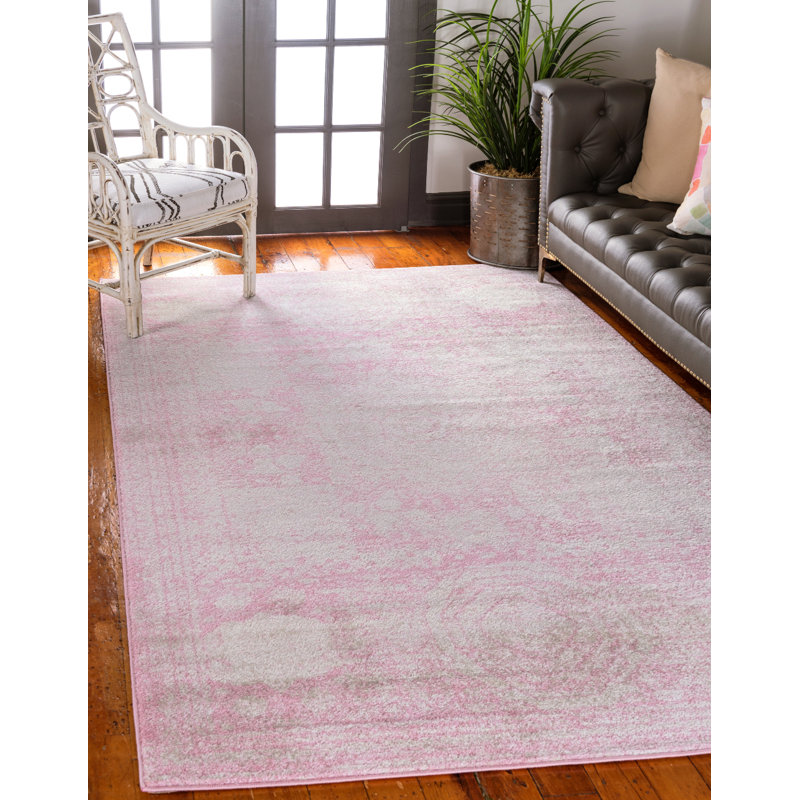 Fawe Oriental Pink/Ivory Area Rug, Rectangle 7'1" x 10'