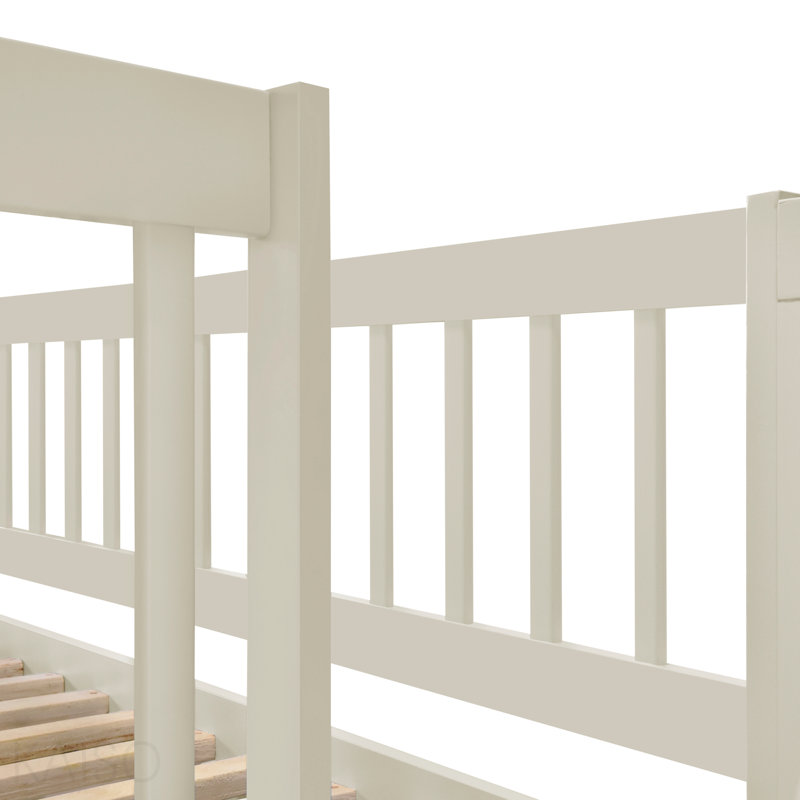 Lit simple superposé au dessus d'un escalier avec lit gigogne, crème, Cream