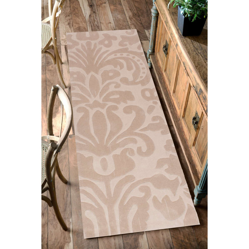Tapis damassé beige Falynne, Tapis de couloir 2 pi 6 po x 8 pi
