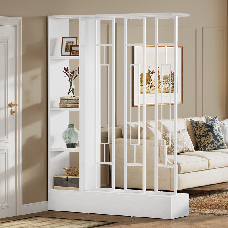 Cloison 70,9 "avec tablettes, cloison autoportante moderne avec base robuste, cloison pour la maison et le bureau, Blanc