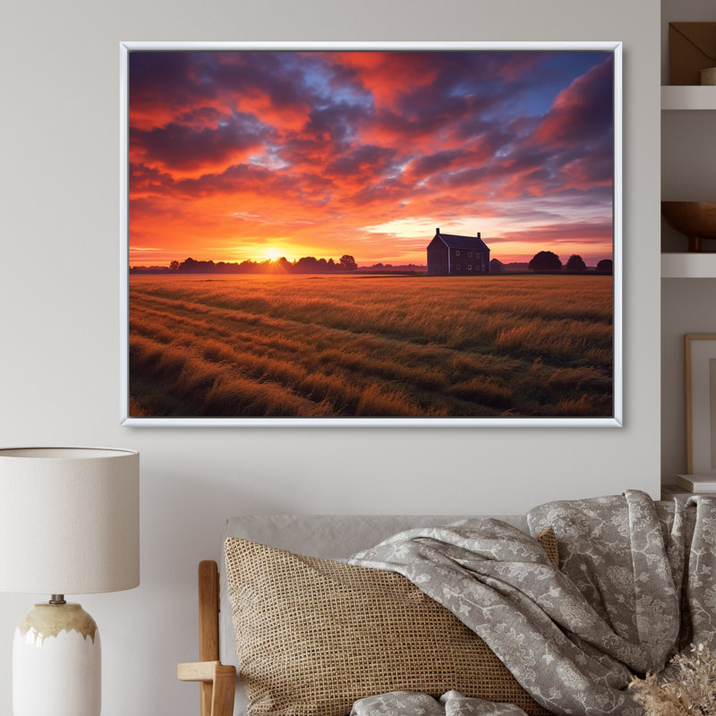 «Glorious Sunset Over Flanders Wheat Fields», reproduction sur toile, H 24 po x l 32 po x P 1 po, Cadre flottant blanc