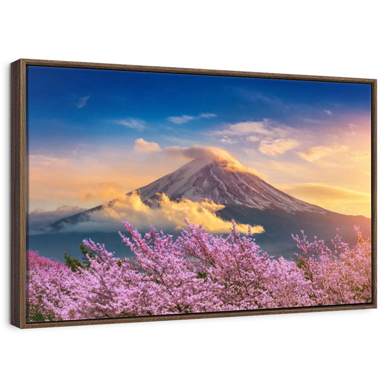 Mont Fuji, 25 po x 17 po, Cadre flottant noyer