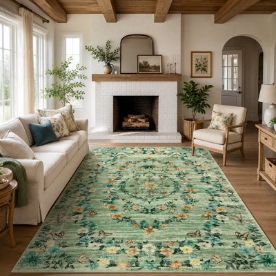 Tapis lavables rétro floraux pour la chambre à coucher, le salon et le couloir