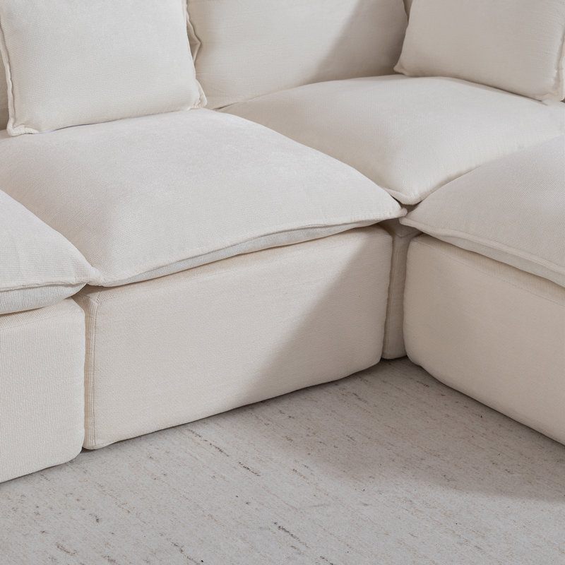 Canapé confortable en forme de L avec repose-pieds 102,3 po Boneless, Crème