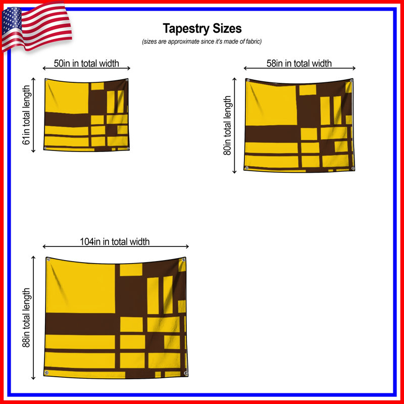 Tapisserie murale jaune rectangulaire brun - Rectangles, 50in H x60in W with 4 Grommets