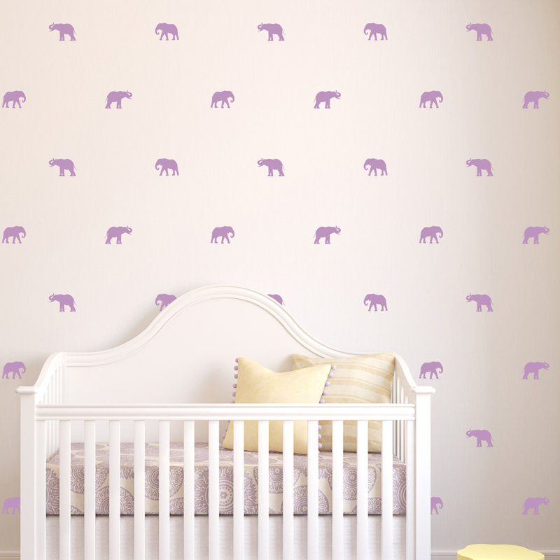 Décalcomanie murale motif éléphant, H 2,5 po x l 4 po x P 0,01 po, Lilas