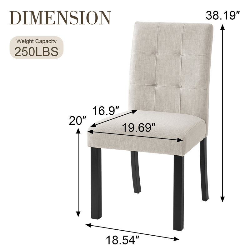 4 Piece Modern Tufted Dining Chair, Rustic Linen Upholstered With Rubber Wood Legs, Upholstered Accent Chair, Beige