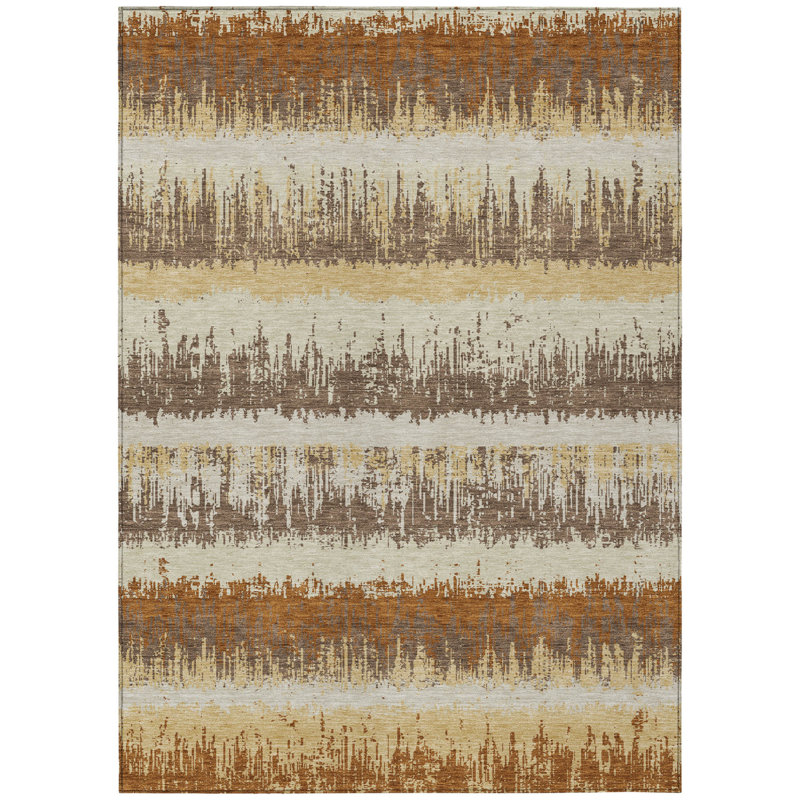 Tapis intérieur lavable rayé beige et ivoire 5 pi x 8 pi