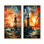 «Coastal Stormy Sunset Lighthouse Breeze I», ensemble de 2 reproductions d'art sur toile-102576923-102576928