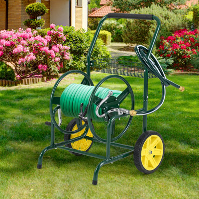 Porte-boyau d'arrosage de jardin grande capacité de 230 pi de 5/8 po avec panier de rangement à 2 roues - vert