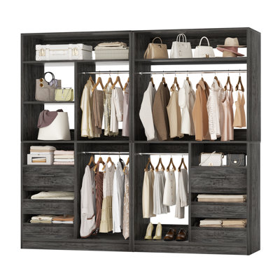 72"Closet System With 6 Drawers And 4 Rods