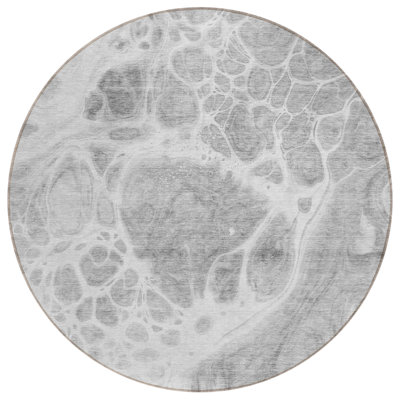 8' Gray Silver And Ivory Round Nautical Washable Indoor Outdoor Area Rug