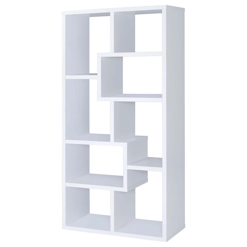 Winou 71"H X 35.5"W Wood Geometric Display Bookcase, White