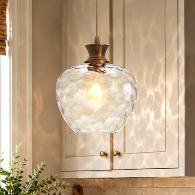 Drage 1 - Light 9" Wide Modern Globe Single Kitchen Island Pendant Lights with Hammered Glass Shade