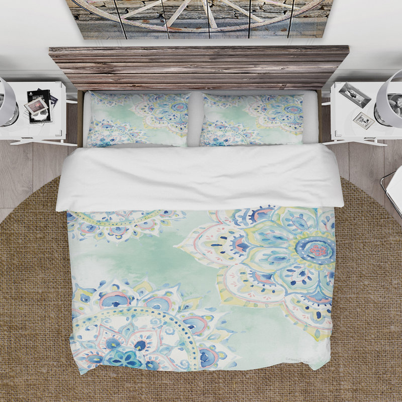 Ensemble de housse de couette aquarelle mandalas iv, Housse de couette très grand + 2 taies décoratives