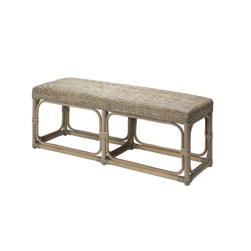 Avery Beige Bohemian Rattan Bench with Light Wood Tone