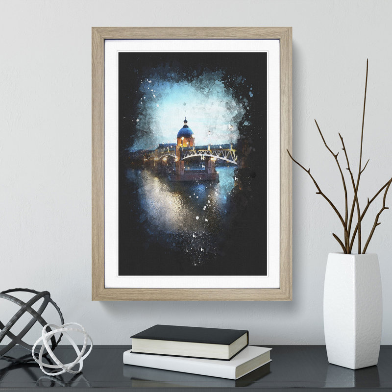 Saint-Pierre Bridge in Toulouse France - Picture Frame Graphic Art Print, 87cm H x 62cm W x 2cm D, Oak Framed