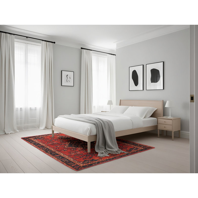 Tapis traditionnel noir / rouge / blanc, Rectangle 5 pi x 7 pi