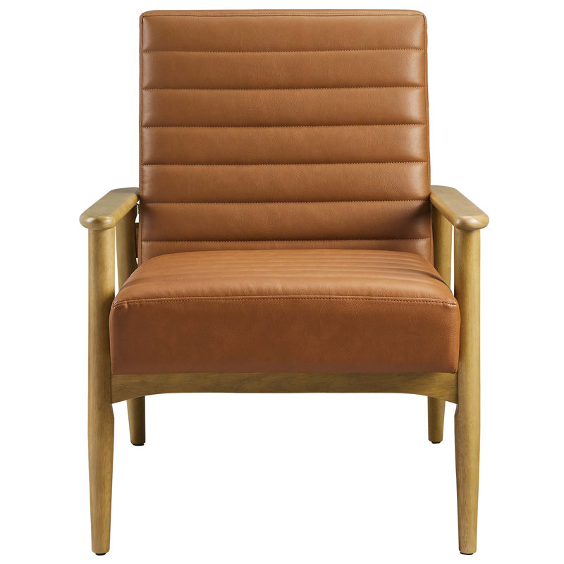 Fauteuil d'appoint en cuir Jensen , Similicuir brun, Bois de chêne