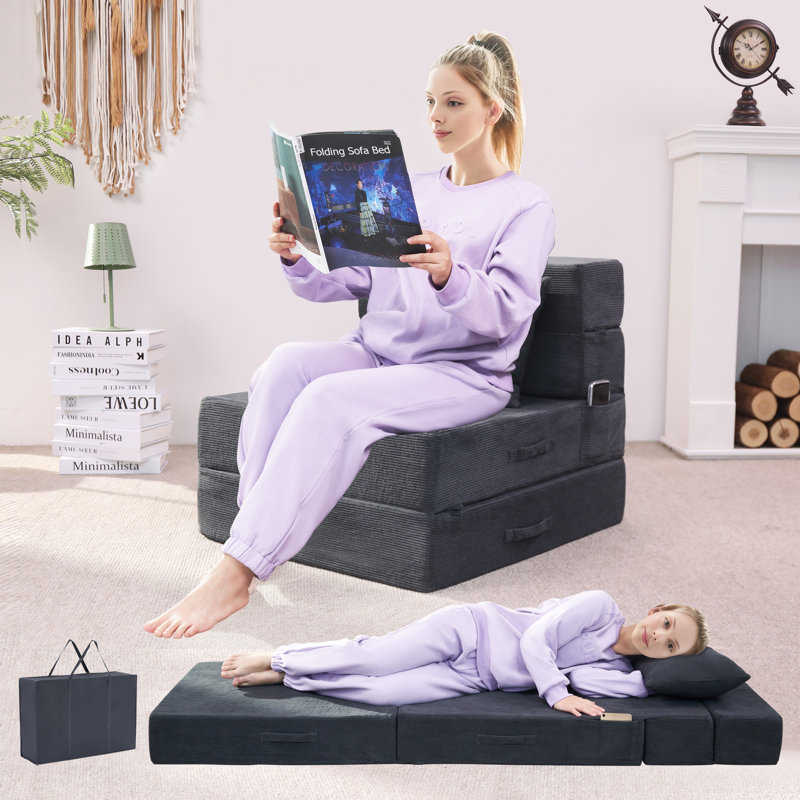 Convertible Sofa Sleeper, Single Size Foldable Floor Couch Bed, Dark Gray, Floor Couch Single 26"