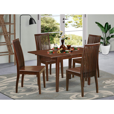 5 Piece Kitchen Table & Chairs Set Includes a Rectangle Dining Room Table with Butterfly Leaf and 4 Dining Chairs, Mahogany