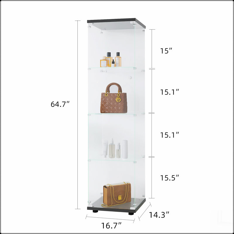 Vitrine en verre avec 4 tablettes et porte