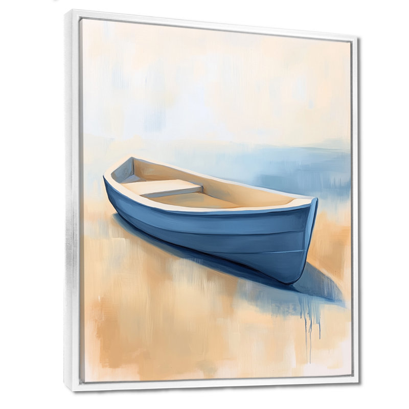 Petit bateau bleu - Décoration murale encadrée sur le thème côtier, H 44 po x l 34 po, Cadre flottant blanc