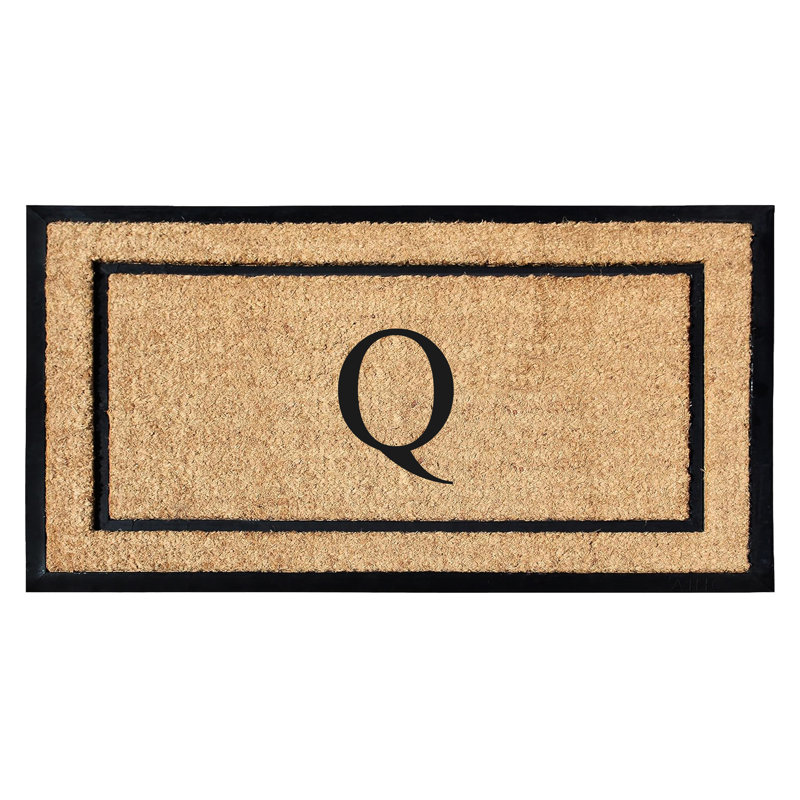 Danielian Rubber Coir Classic Border Monogrammed Doormat  24" x 48" Non-Slip Outdoor Door Mat, Q