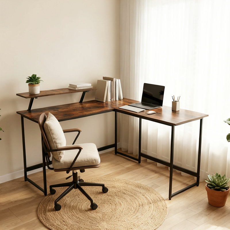 L-Shaped Metal Base Computer Desk