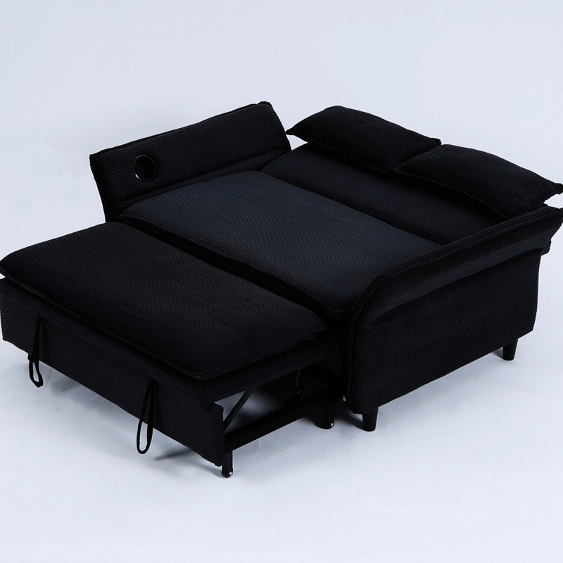 Lit multifonctionnel de 65,47 pouces de couleur noire à rayures, convient aux appartements compacts à rayures, confort réglable