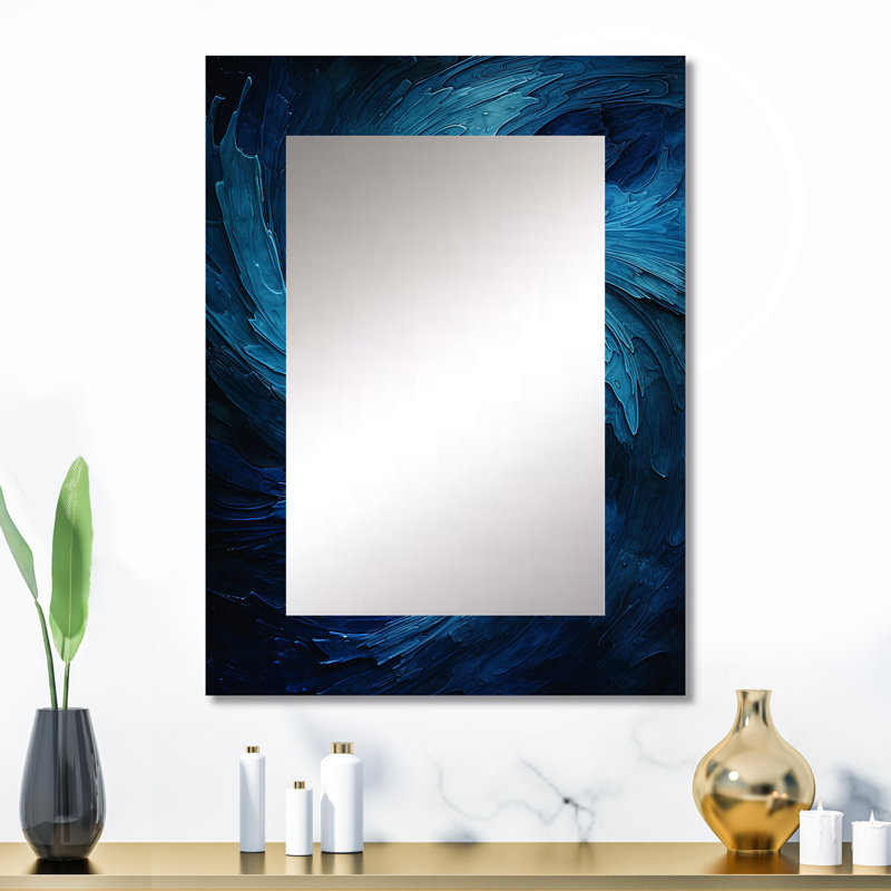 Blue Swirl Wave Spiral I - Abstract Spirals Decorative Wall Mirror, Modern Mirror, Printed Metal Art, 32" x 24"