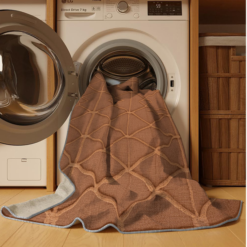 Tapis brun treillis lavable à la machine, Rectangle 7 pi x 9 pi