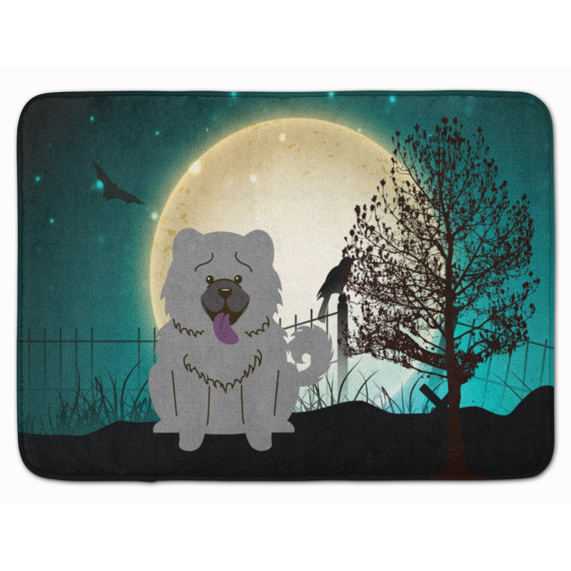 Tapis pour salle de bain en mousse à mémoire chow chow Eila, Bleu