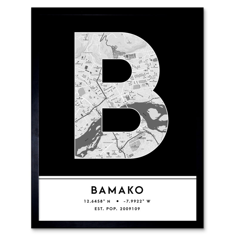 Bamako City Map Bamako Black & White - Single Picture Frame Typography