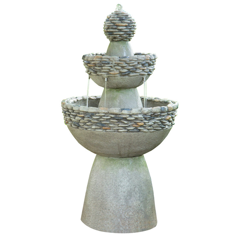 Weather Resistant Pedestal Fountain with Lights, Grey