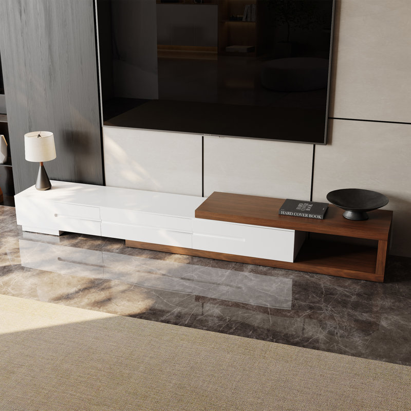 Dahnya Wood Extendable TV Stand, Wood Media Console, Pre-Assembly, White
