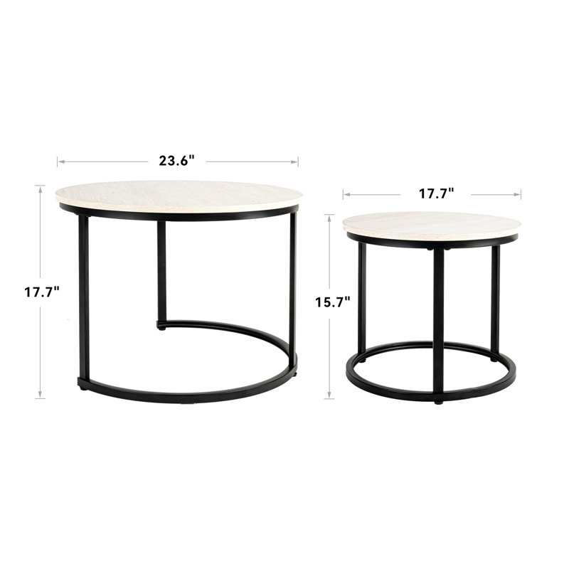 2in1 Round Coffee Table Set Modern Nesting Style End Table, Light Grey