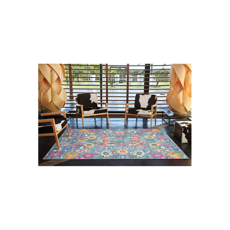 Tapis décoratif tissé à motif floral moderne jaune moderne, Sous-tapis rectangulaire 5 pi 1 po x 7 pi 7 po inc
