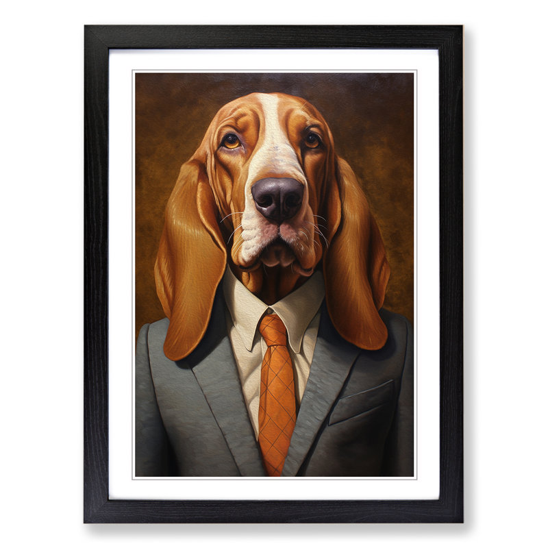 Basset Hound in a Suit Painting - Framed Print, Black Framed, 34cm H x 25cm W
