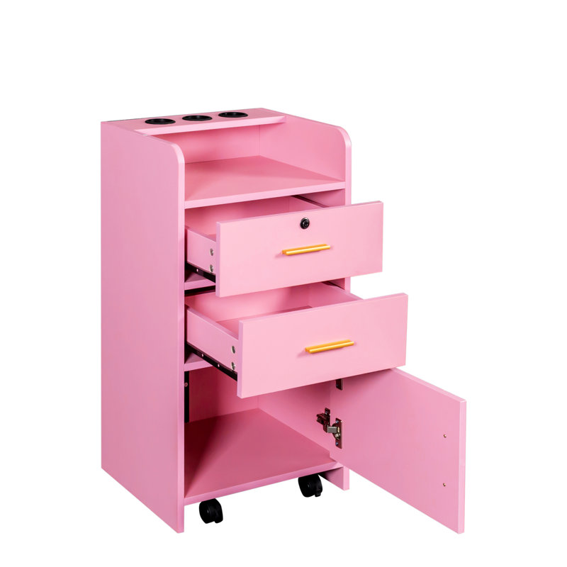 2 tiroirs et 1 armoire de rangement rose